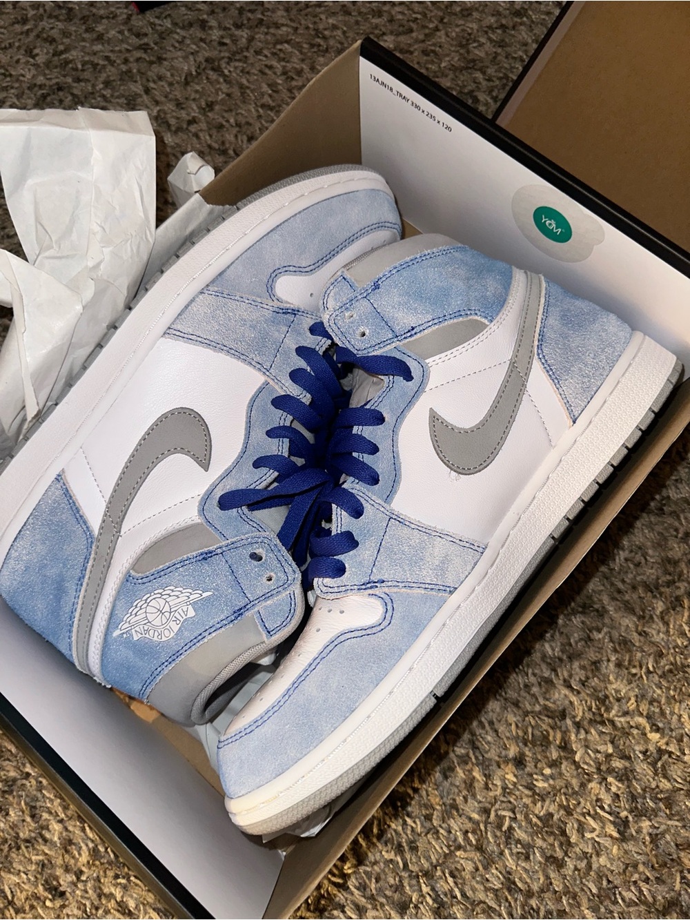 Jordan High-Top Sneakers - Light Blue / White / Gray / Navy. Jordan 1 Hyper Roya